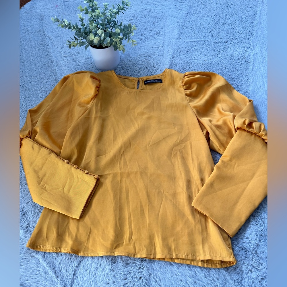 Vici Satin Yellow Bubble Sleeve Blouse